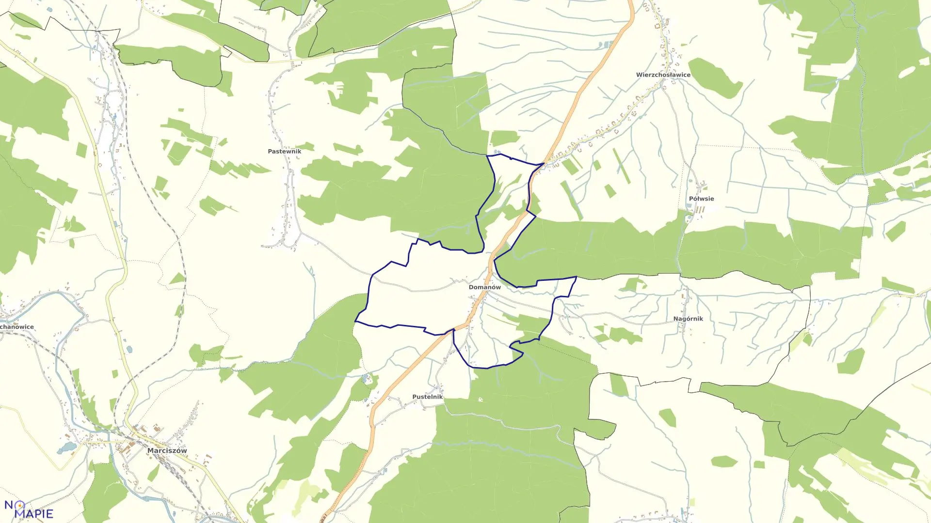 Mapa obrębu Domanów w gminie Marciszów