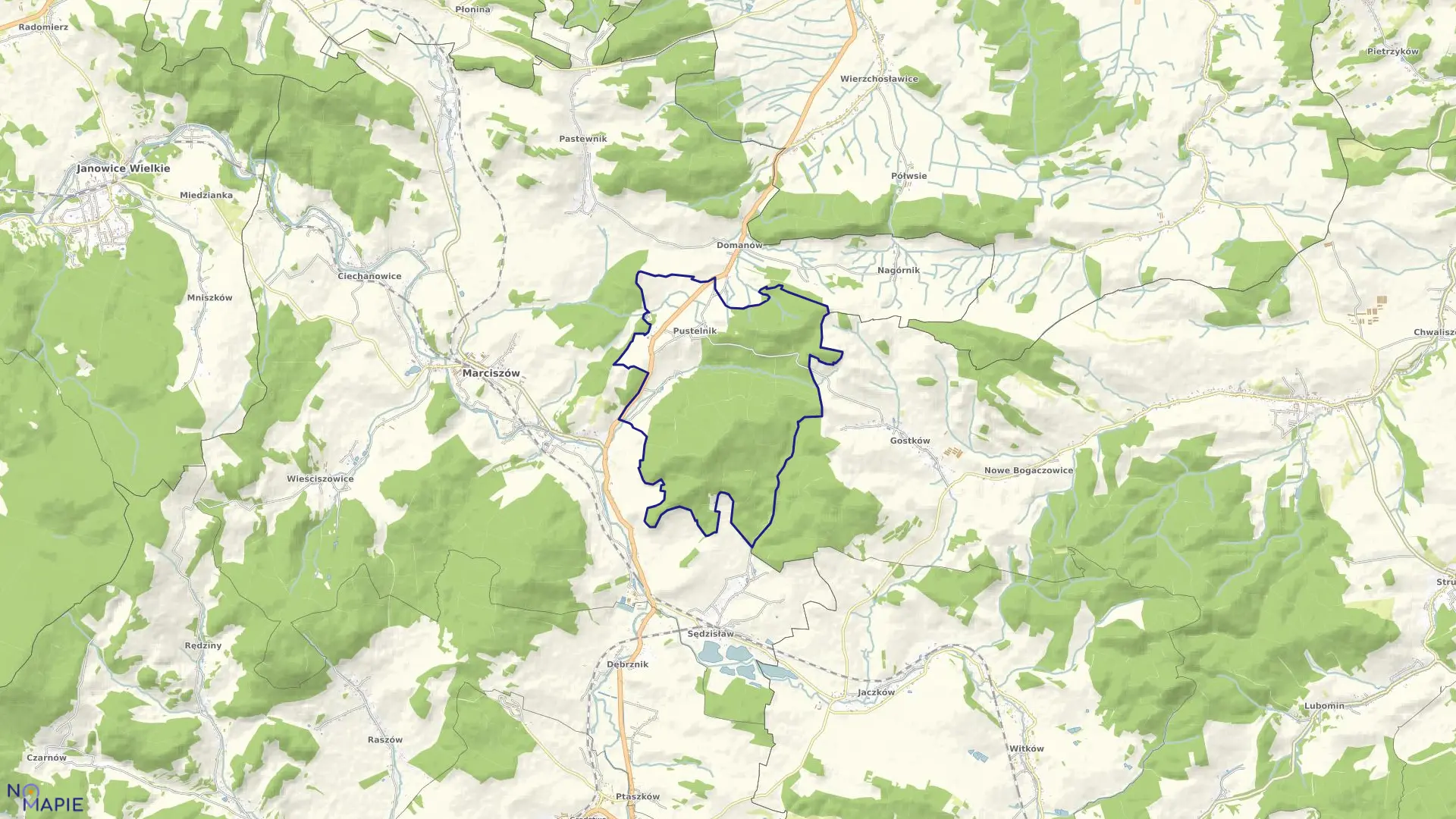 Mapa obrębu Pustelnik w gminie Marciszów