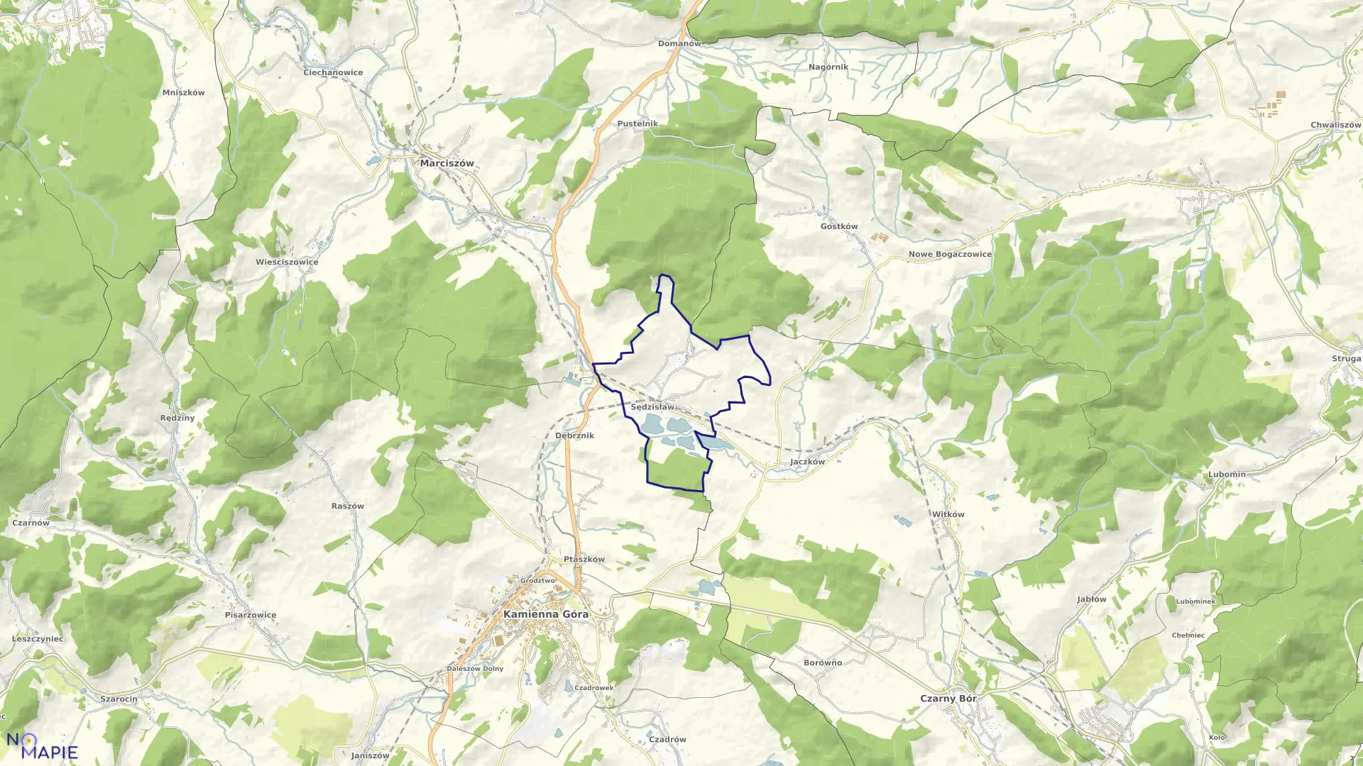 Mapa obrębu Sędzisław w gminie Marciszów