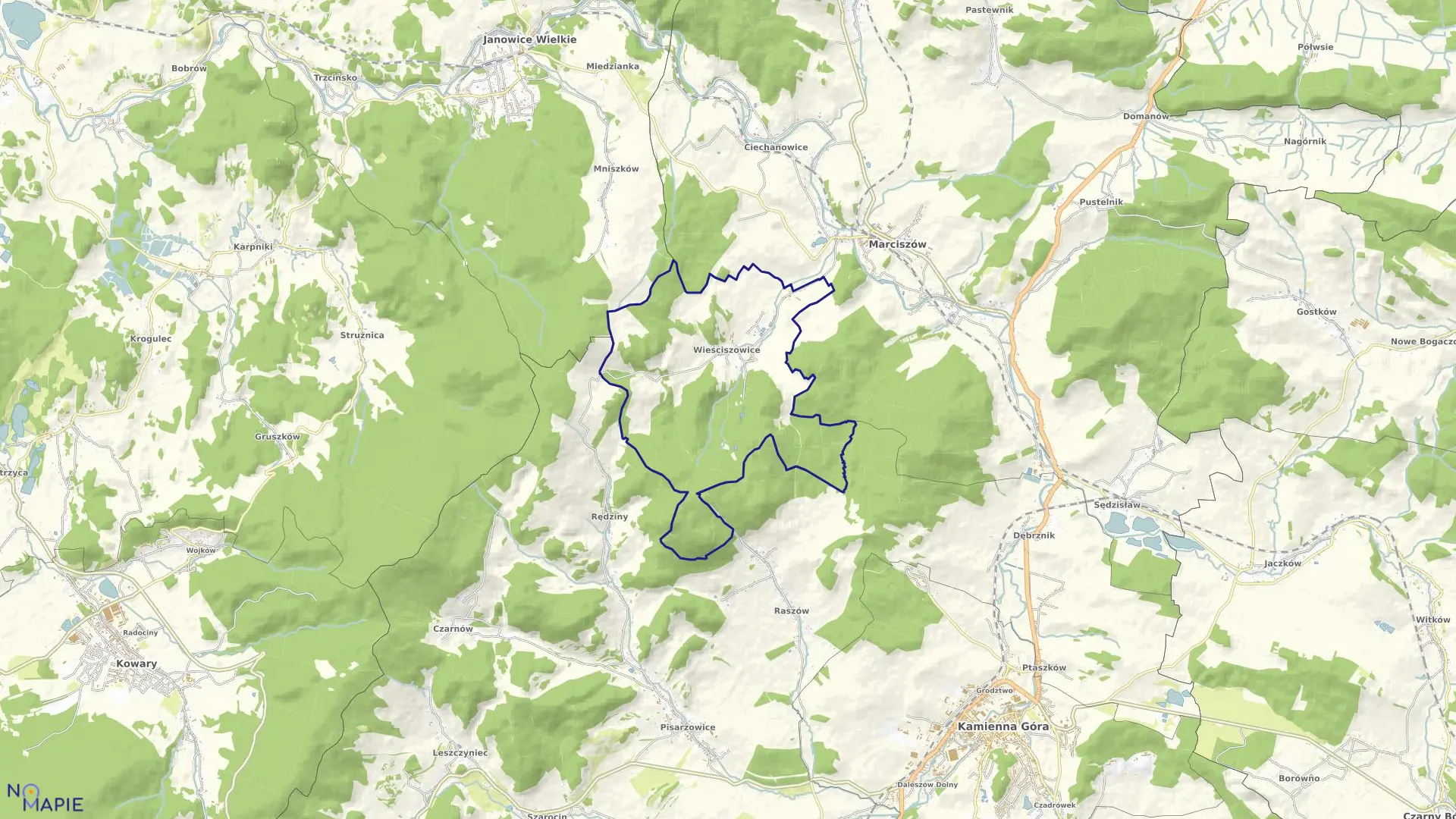 Mapa obrębu Wieściszowice w gminie Marciszów